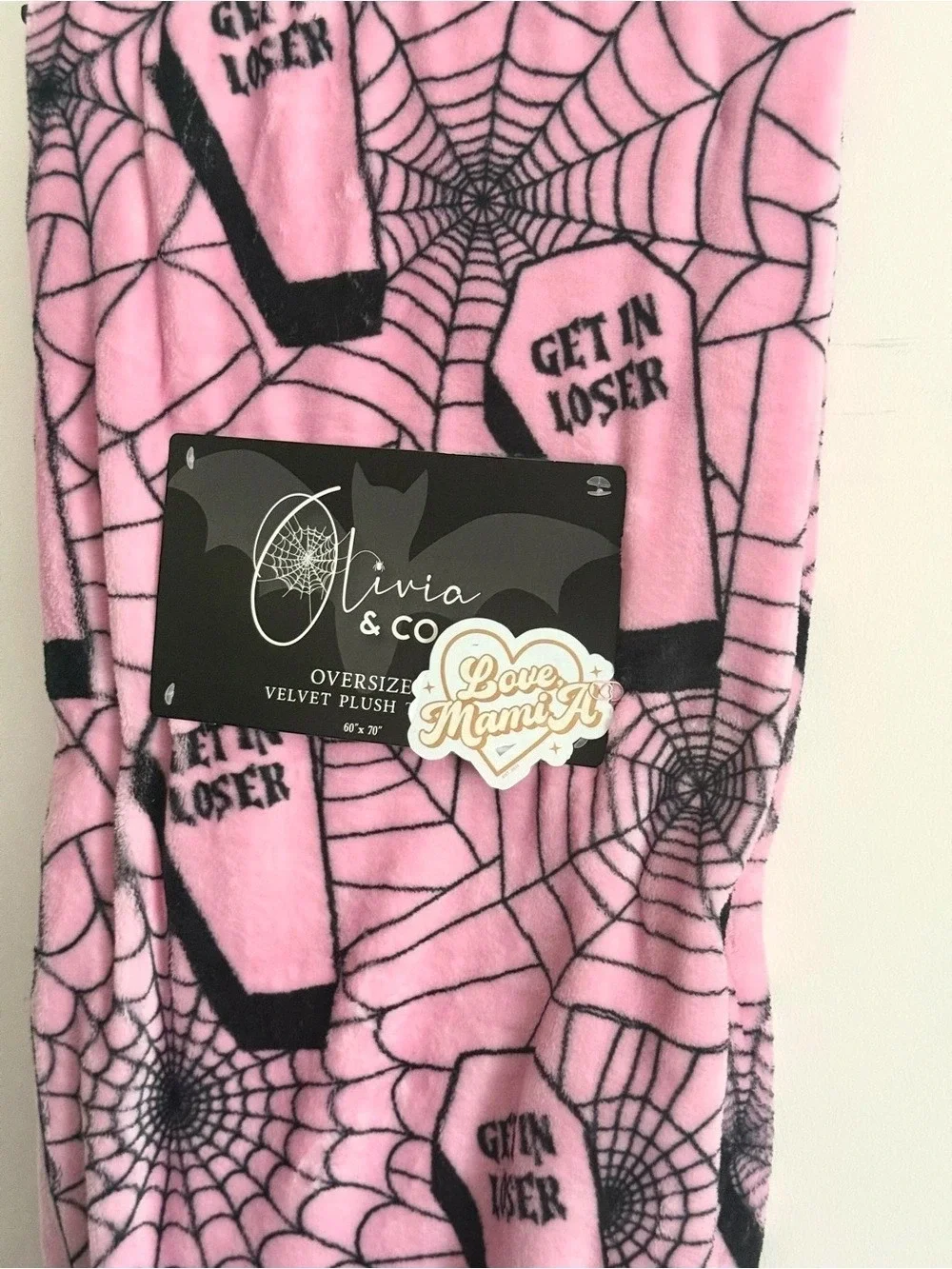 Olivia & Co Get In Loser Coffin Spiderweb Oversized Velvet Plush Throw Blanket